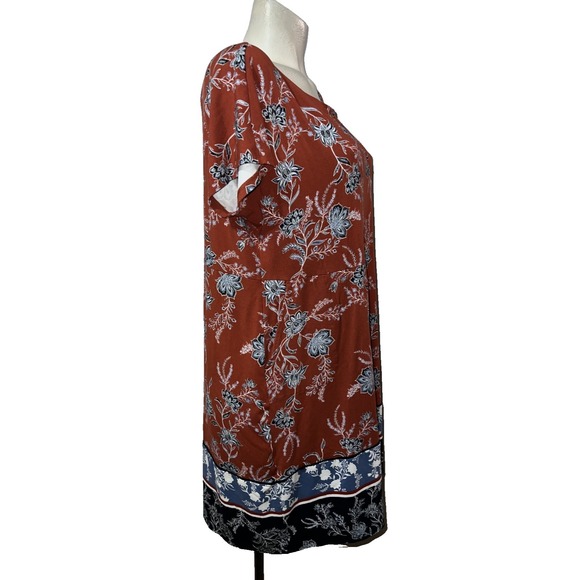 J. Jill Wearever Collection Womens Rust Blue Floral Shift Midi Dress XL Petite - Picture 3 of 9